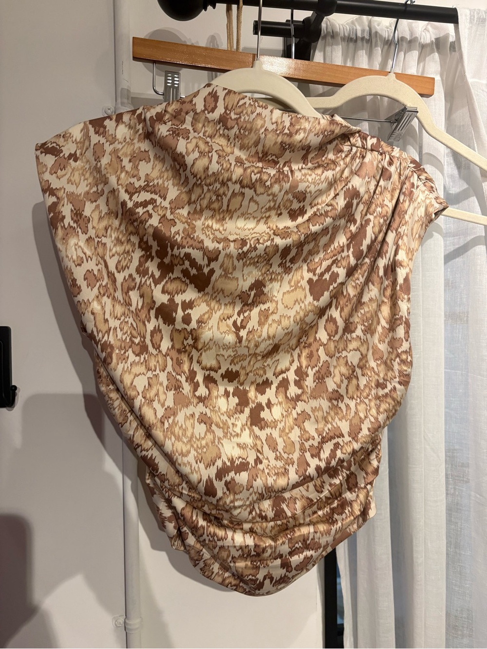 Anthropologie Beige and Brown Animal-Print Draped Camisole